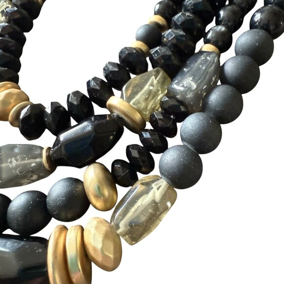 Chicos Statement Multi-Strand Beaded Necklace Black Gold Adjustable Length - Picture 4 of 9